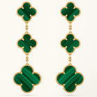 Clover Earrings Gold Malachite 3 Motifs Drop Design High Quality