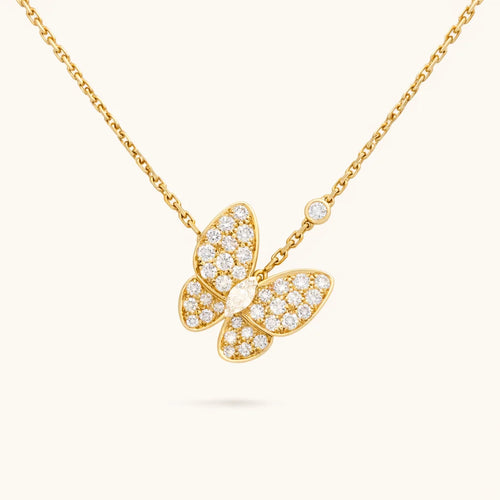Gold Butterfly Pendant Necklace for Women Pave Cubic Zirconia Sparkling Gift Jewelry