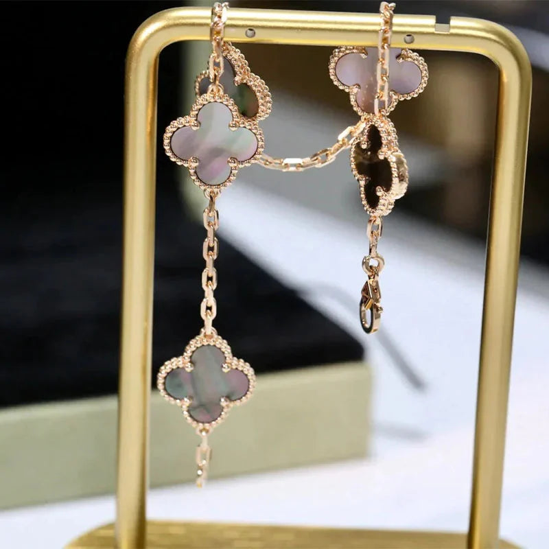 Rose Gold Clover Bracelet for Women Black Mother of Pearl 5 Motif Gift Jewelry