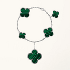 Silver Clover Bracelet for Women Malachite 5 Motif Dangle Gift Jewelry