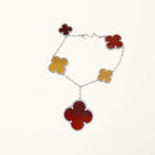 Silver Clover Bracelet for Women Carnelian and Tiger Eye 5 Motif Dangle Gift Jewelry