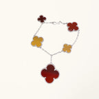 Silver Clover Bracelet for Women Carnelian and Tiger Eye 5 Motif Dangle Gift Jewelry