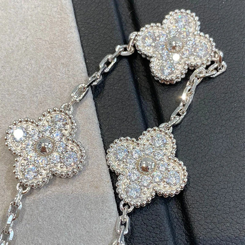 Silver Clover Bracelet for Women Cubic Zirconia 5 Motif Gift Jewelry