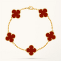 Gold Clover Bracelet for Women Carnelian 5 Motif Gift Jewelry