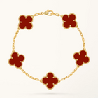 Gold Clover Bracelet for Women Carnelian 5 Motif Gift Jewelry