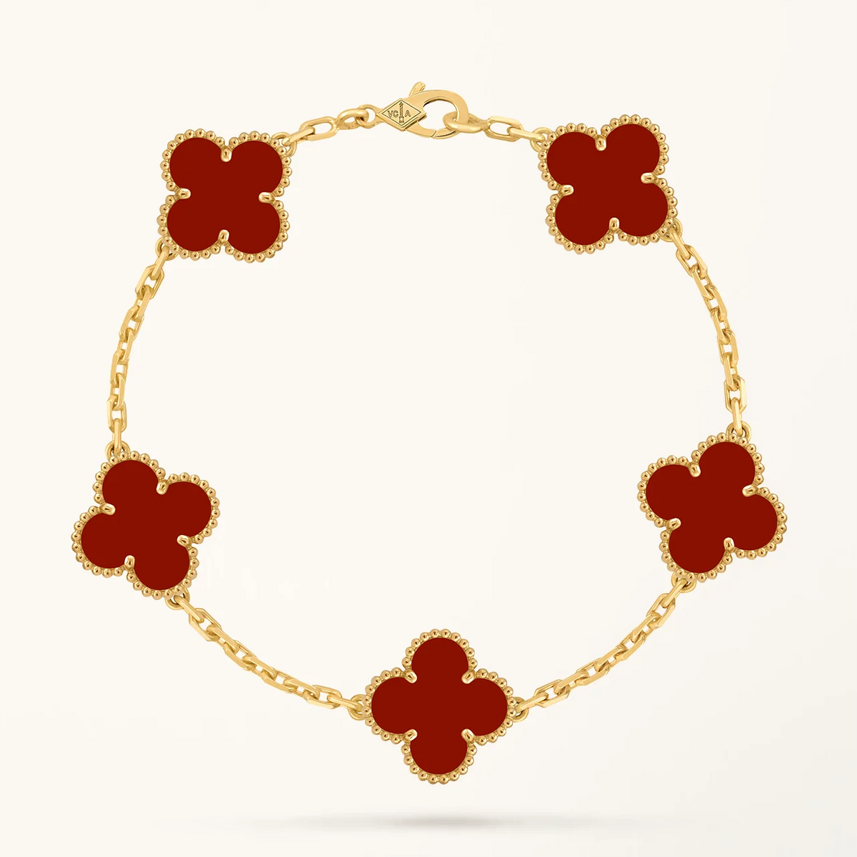 Gold Clover Bracelet for Women Carnelian 5 Motif Gift Jewelry