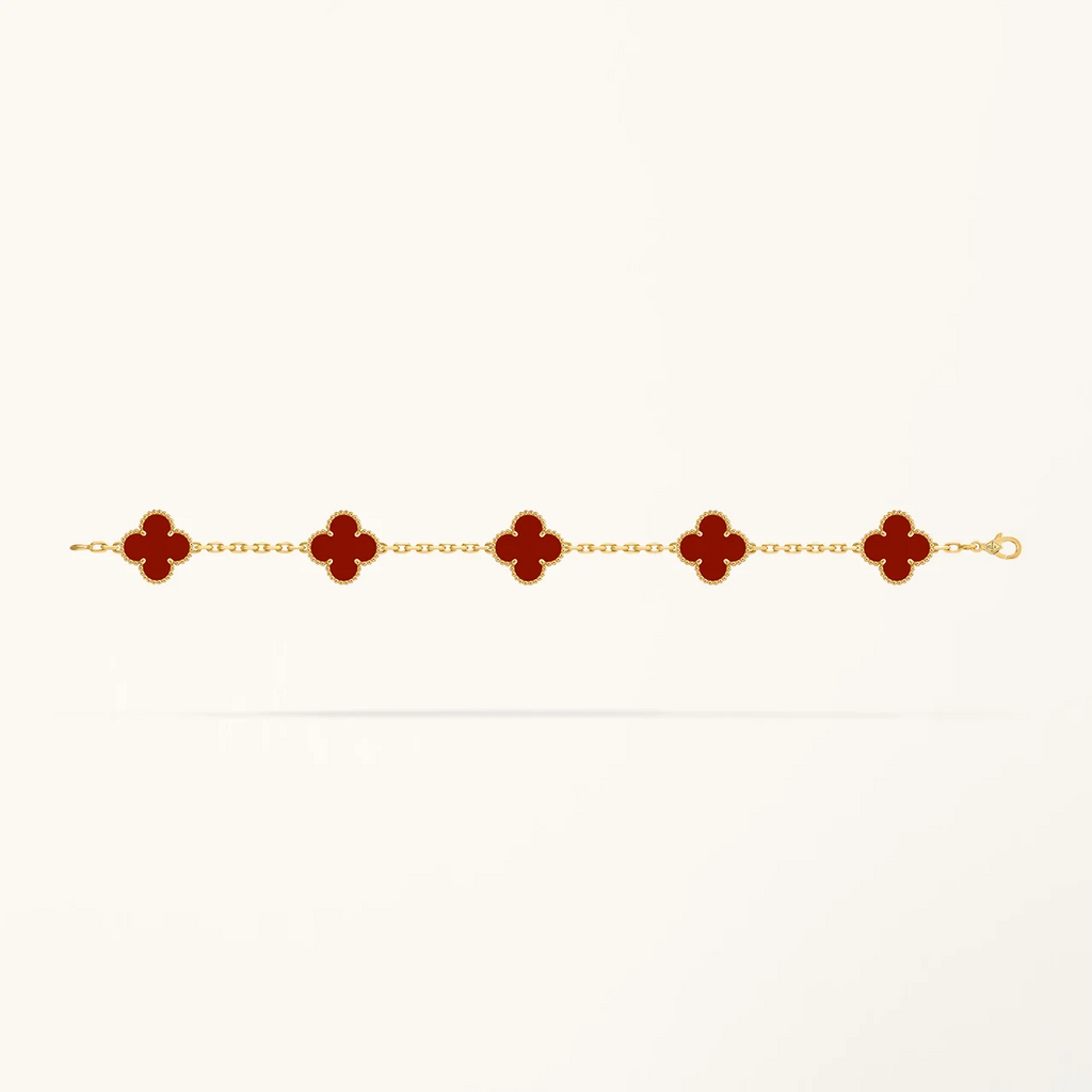 Gold Clover Bracelet for Women Carnelian 5 Motif Gift Jewelry
