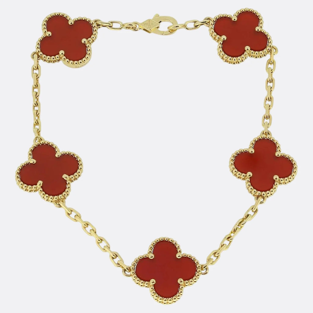 Gold Clover Bracelet for Women Carnelian 5 Motif Gift Jewelry