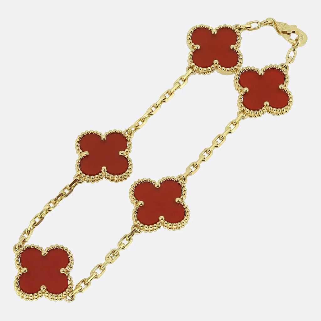 Gold Clover Bracelet for Women Carnelian 5 Motif Gift Jewelry
