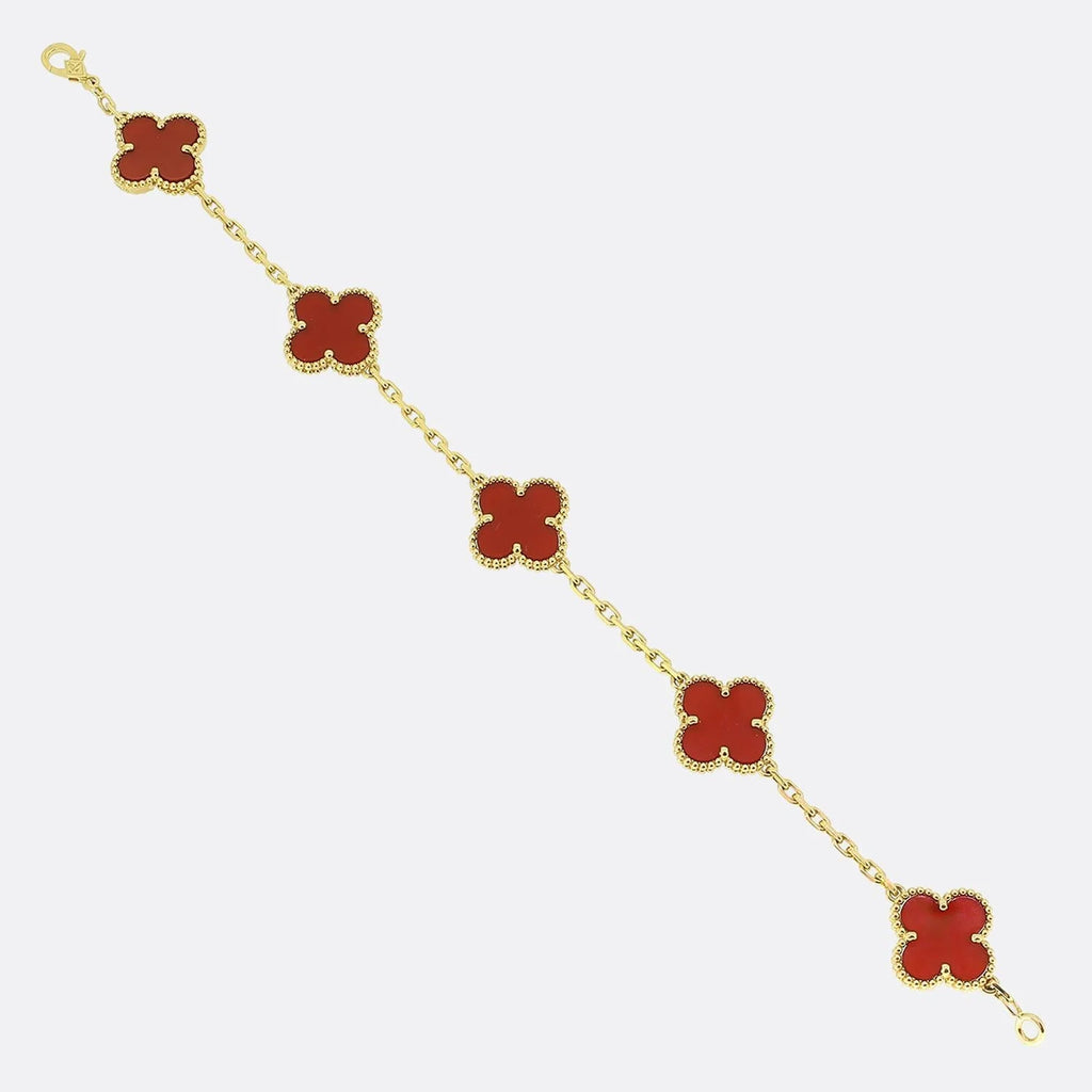 Gold Clover Bracelet for Women Carnelian 5 Motif Gift Jewelry