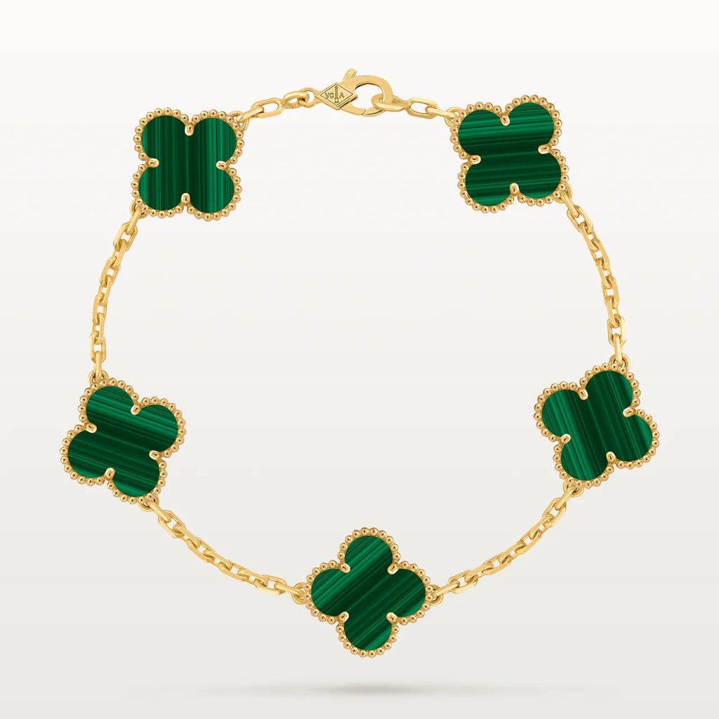 Gold Clover Bracelet for Women Malachite 5 Motif Gift Jewelry