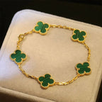Gold Clover Bracelet for Women Malachite 5 Motif Gift Jewelry