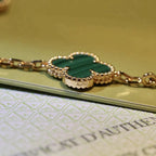 Gold Clover Bracelet for Women Malachite 5 Motif Gift Jewelry