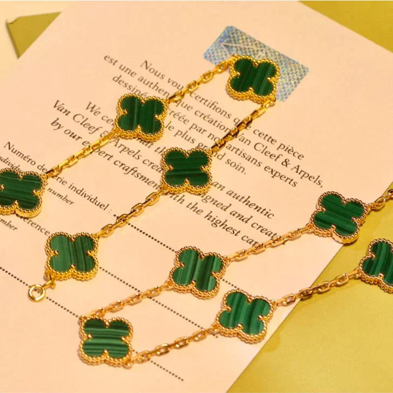 Gold Clover Bracelet for Women Malachite 5 Motif Gift Jewelry