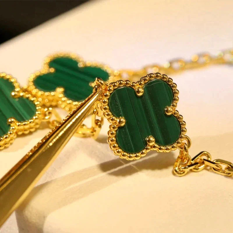 Gold Clover Bracelet for Women Malachite 5 Motif Gift Jewelry