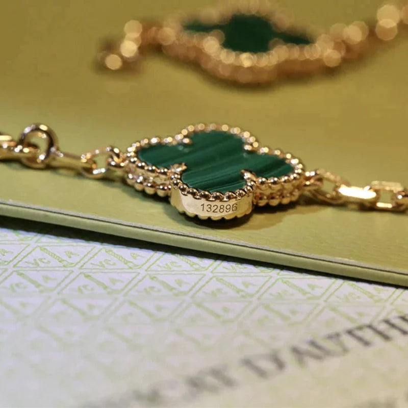 Gold Clover Bracelet for Women Malachite 5 Motif Gift Jewelry