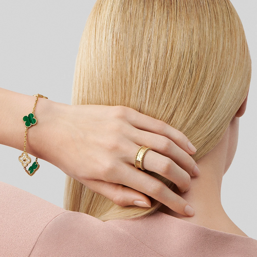 Gold Clover Bracelet for Women Malachite and Cubic Zirconia 5 Motif Gift Jewelry