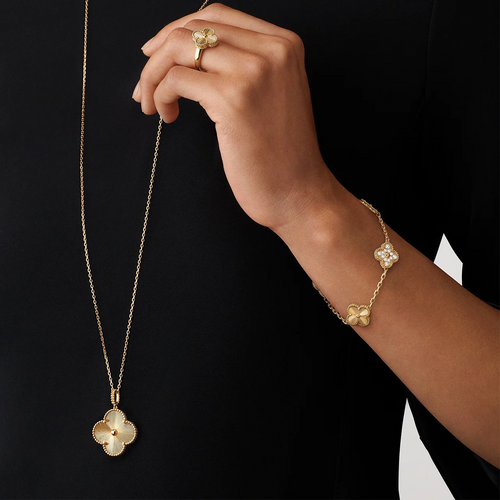 Gold Clover Bracelet for Women Sunburst and Cubic Zirconia 5 Motif Gift Jewelry