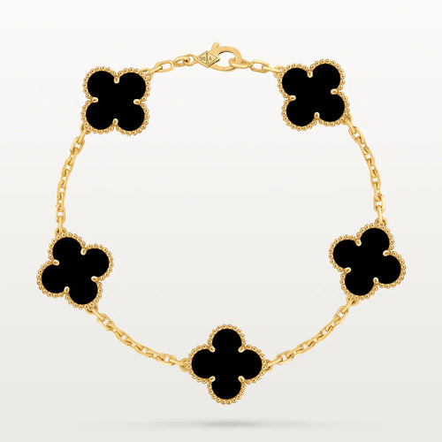Gold Clover Bracelet for Women Onyx 5 Motif Gift Jewelry