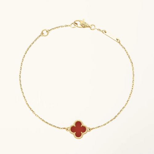 Gold Clover Bracelet for Women Carnelian 1 Motif Gift Jewelry