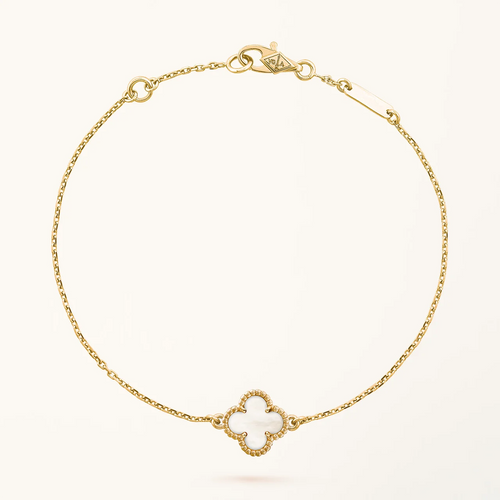 Gold Clover Bracelet for Women White Mother of Pearl 1 Motif Gift Jewelry