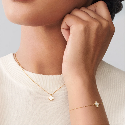 Gold Clover Bracelet for Women White Mother of Pearl 1 Motif Gift Jewelry