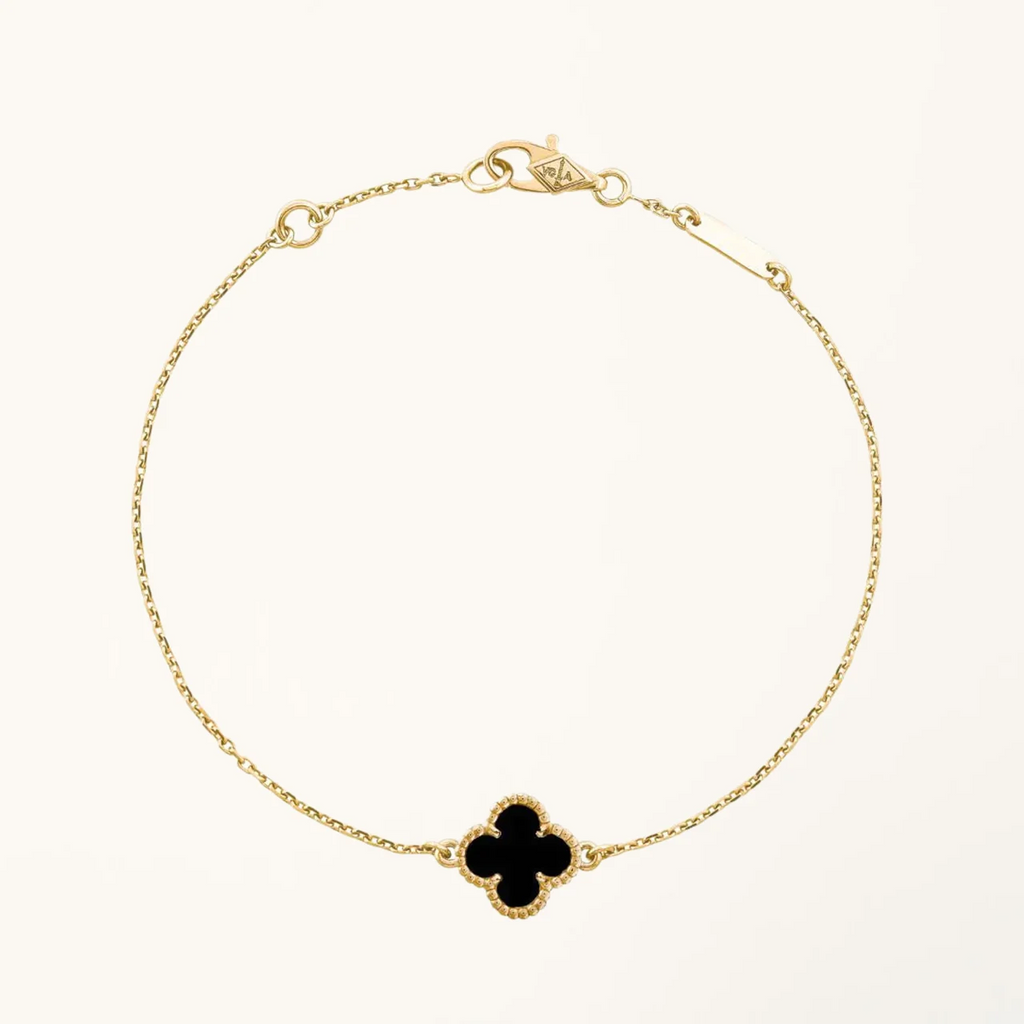 Gold Clover Bracelet for Women Onyx 1 Motif Gift Jewelry