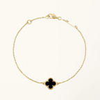 Gold Clover Bracelet for Women Onyx 1 Motif Gift Jewelry