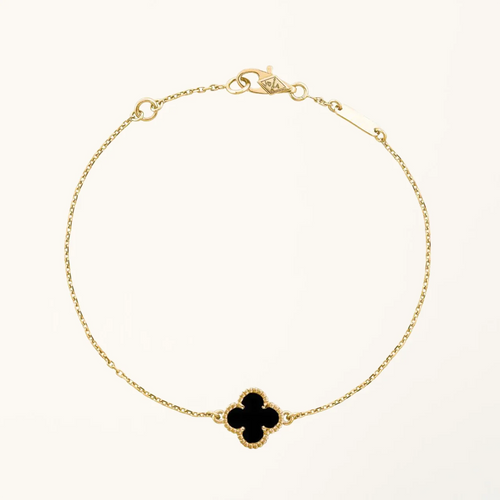 Gold Clover Bracelet for Women Onyx 1 Motif Gift Jewelry