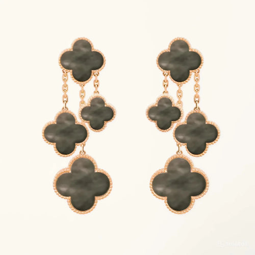 Clover Earrings Dark MOP Pink Gold 4 Motifs Elegant High Quality