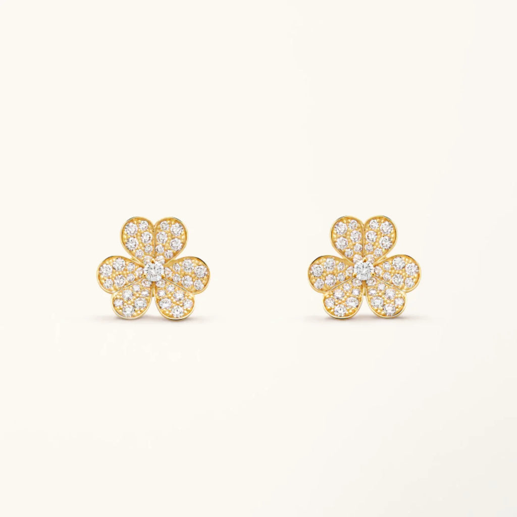 Clover Earrings Frivole Gold Flower Full Diamond Stud High Quality