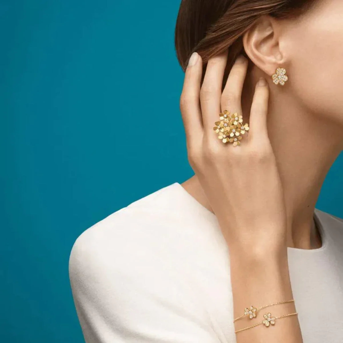Clover Earrings Frivole Gold Flower Full Diamond Stud High Quality