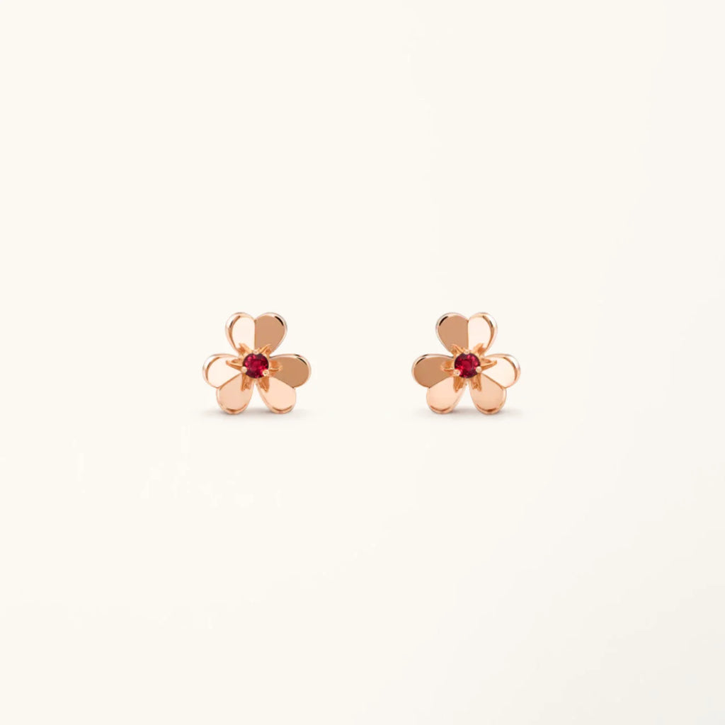 Clover Earrings Frivole Pink Gold Flower Pink Stone Stud High Quality