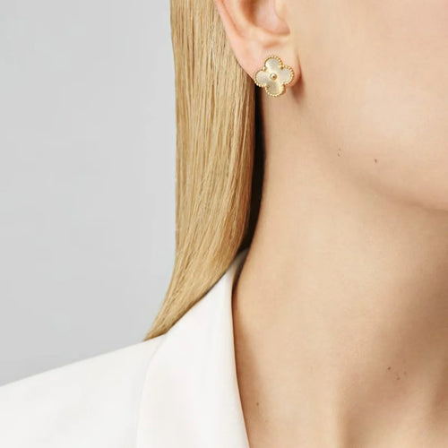 Clover Earrings Gold Textured Design Elegant Luxury