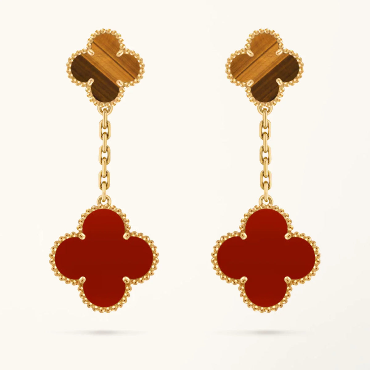 Clover Earrings Gold Tiger Eye Carnelian 2 Motifs Elegant High Quality