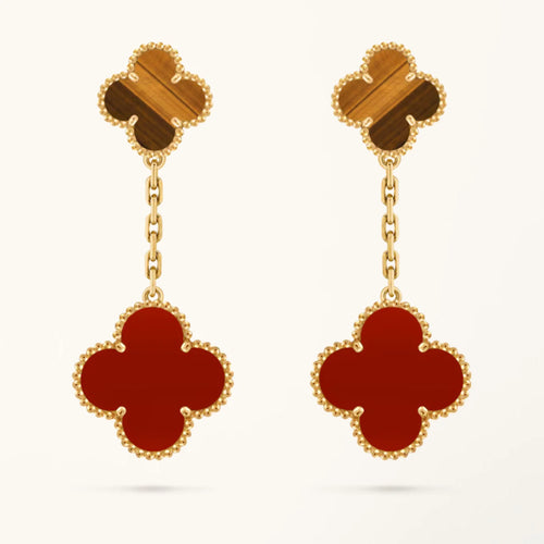 Clover Earrings Gold Tiger Eye Carnelian 2 Motifs Elegant High Quality