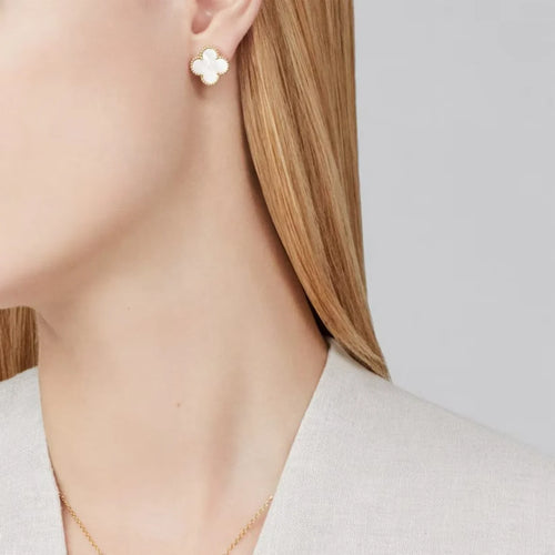 Clover Earrings Medium Pink Gold White Mother of Pearl High Quality