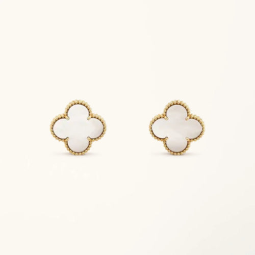 Clover Earrings Medium Pink Gold White Mother of Pearl High Quality