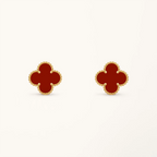 Clover Earrings Medium Yellow Gold Plated Carnelian Motif High Quality