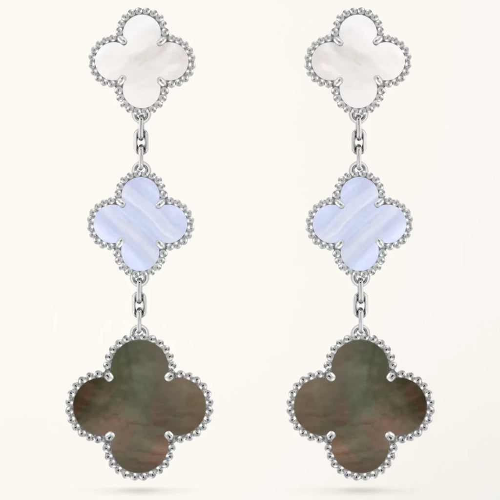 Clover Earrings Silver MOP 3 Motifs Elegant Luxury High Quality