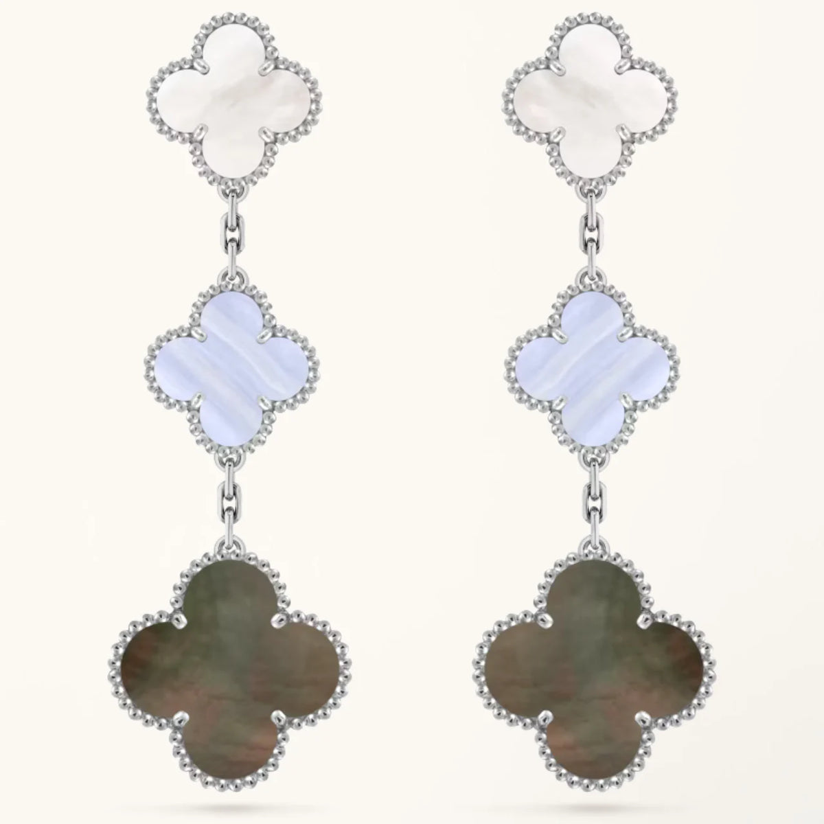 Clover Earrings Silver MOP 3 Motifs Elegant Luxury High Quality