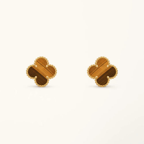 Clover Earrings Tiger Eye Gold Stud Classic Design High Quality