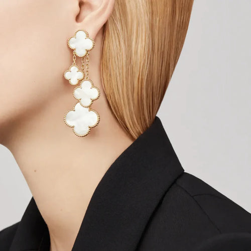 Clover Earrings White Mother of Pearl 4 Motifs Drop High Quality