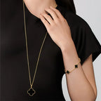 Gold Clover Pendant Necklace for Women Onyx 1 Motif Gift Jewelry