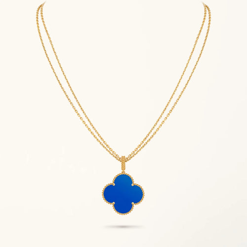 Gold Clover Pendant Necklace for Women Blue Agate 1 Motif Gift Jewelry