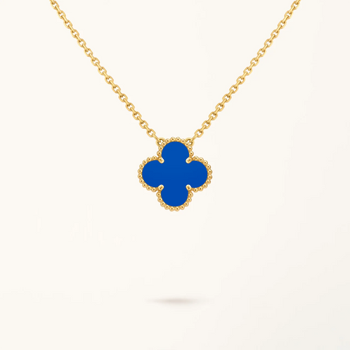 Gold Clover Necklace for Women Blue Agate 1 Motif Gift Jewelry