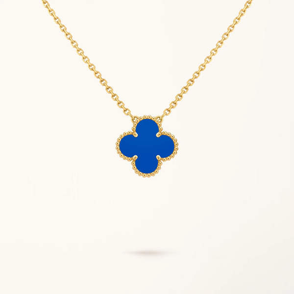 Gold Clover Necklace for Women Blue Agate 1 Motif Gift Jewelry