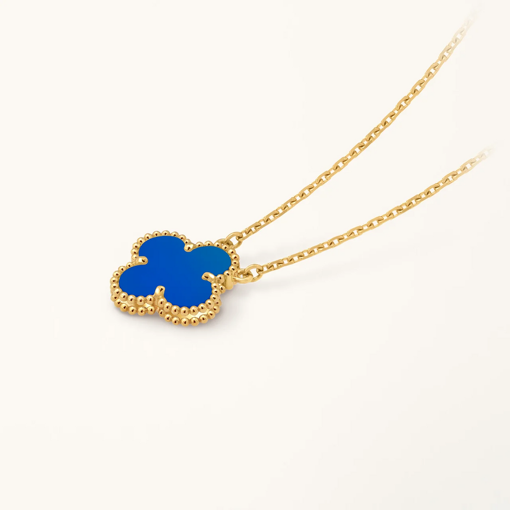 Gold Clover Necklace for Women Blue Agate 1 Motif Gift Jewelry