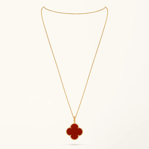 Gold Clover Pendant Necklace for Women Carnelian 1 Motif Gift Jewelry