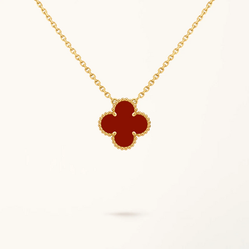 Gold Clover Necklace for Women Carnelian 1 Motif Gift Jewelry